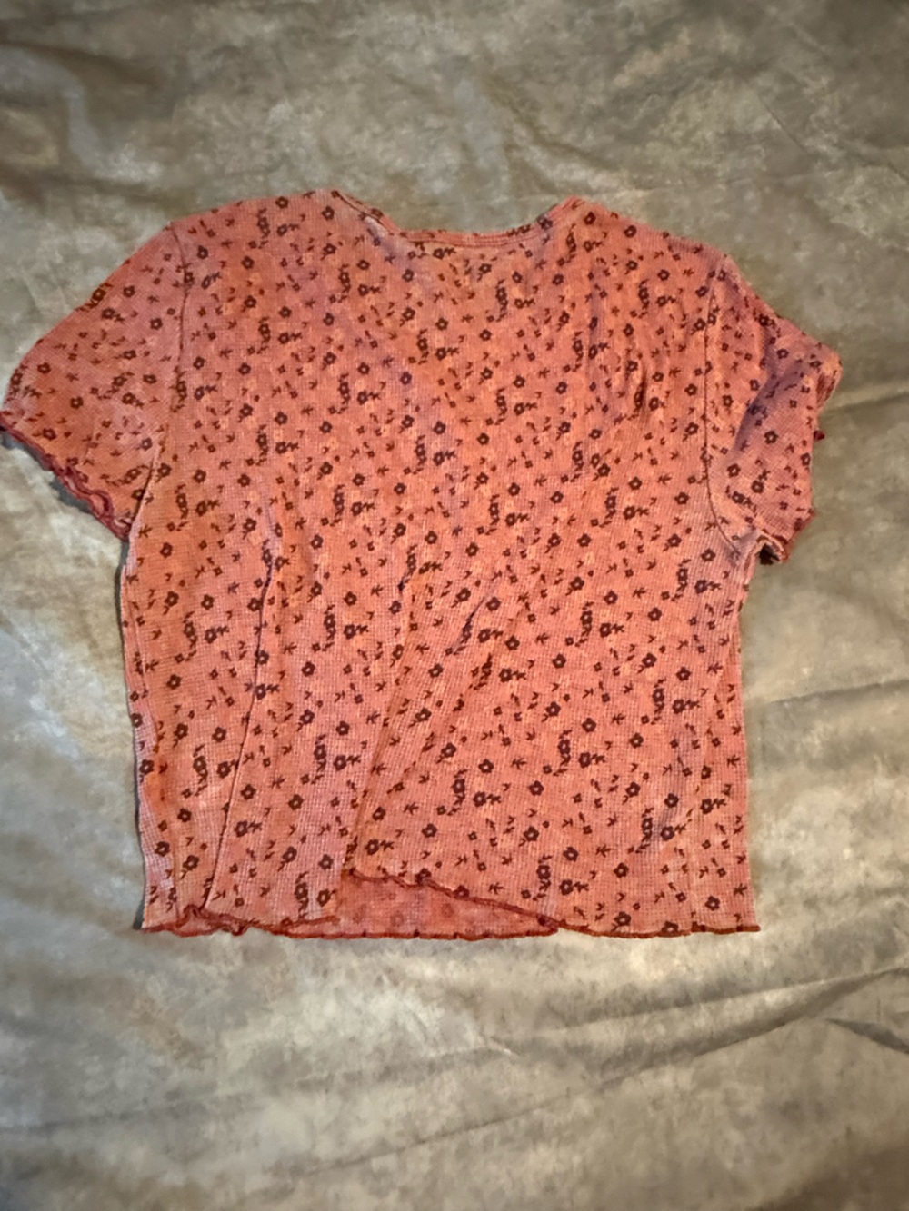 American Eagle Outfitters Rust Pink Floral Waffle Knit Tee - Picture 3 of 3